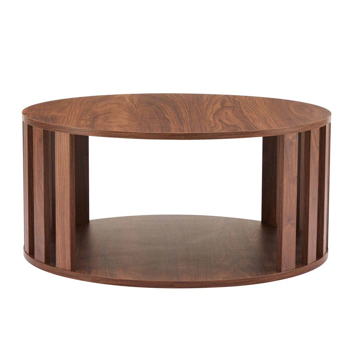 Lot de 2 tables basses gigognes effet bois rondes 50 et 75 cm, AMBROISE bois foncé, OVIALA