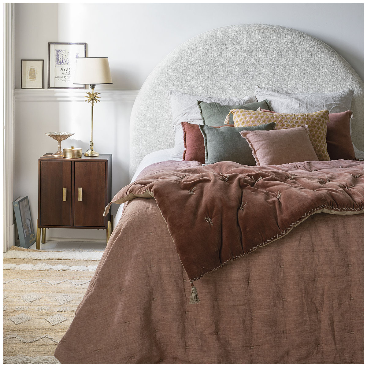 Futon en velours de coton et lin terracotta, BLANC D’IVOIRE