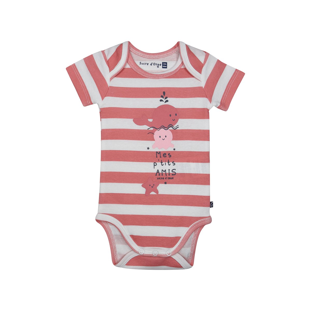 Lot de 3 bodies laurelia manches courtes bebe rose, SUCRE D'ORGE