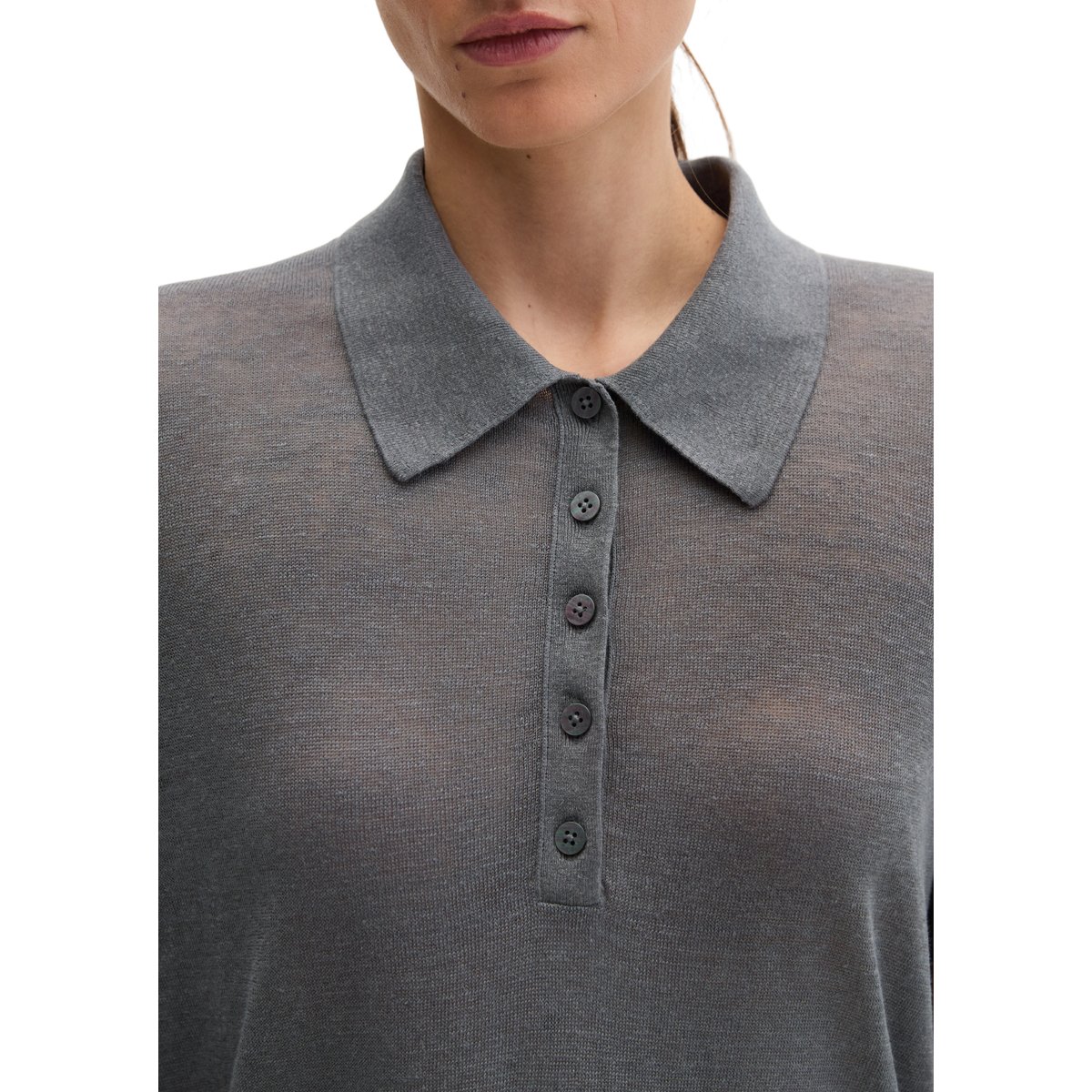 Polo en tricot régulier en pur lin gris foncé, MARC O'POLO