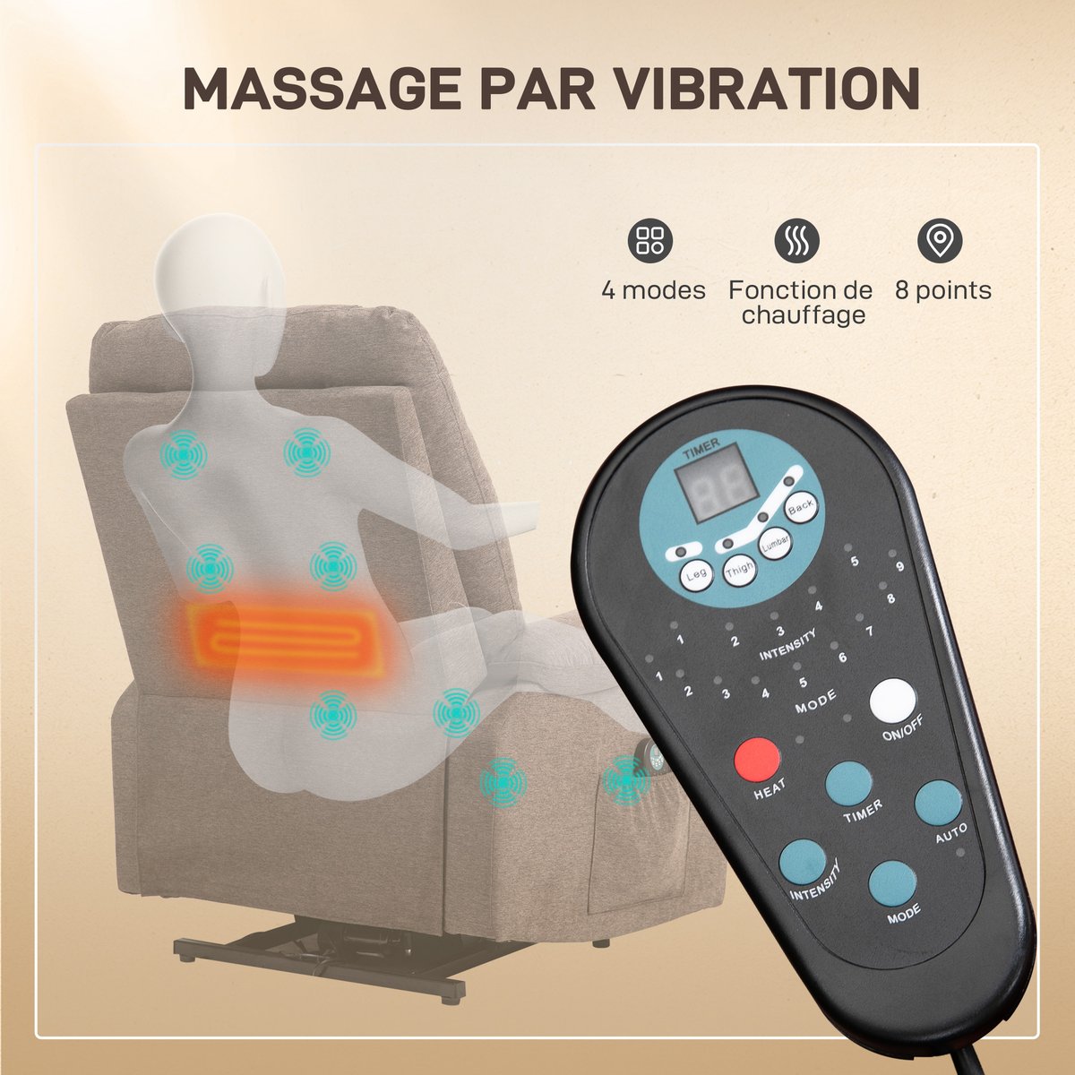 Fauteuil releveur multifonctionnel Lin (100% marron, HOMCOM