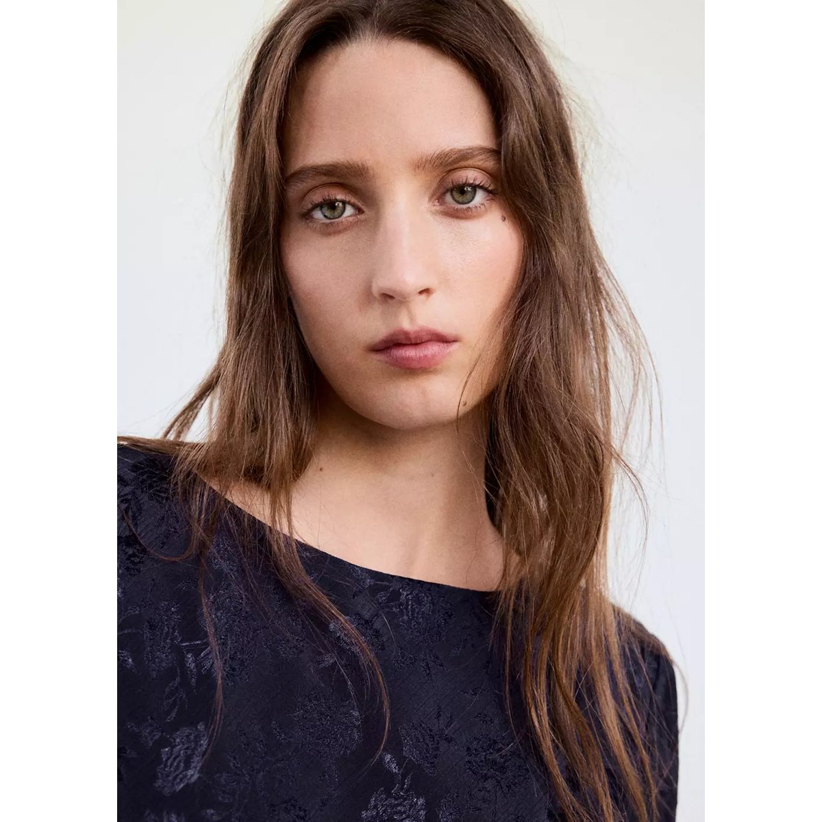 Robe jacquard floral manches cloche bleu, MANGO