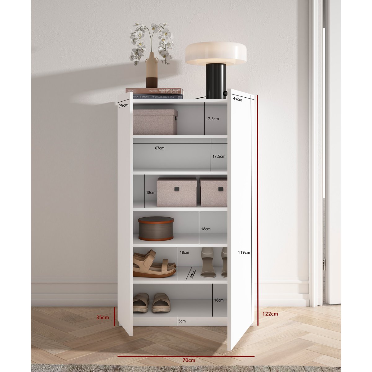 Meuble à chaussures en placard, AKRA blanc, HERDASA