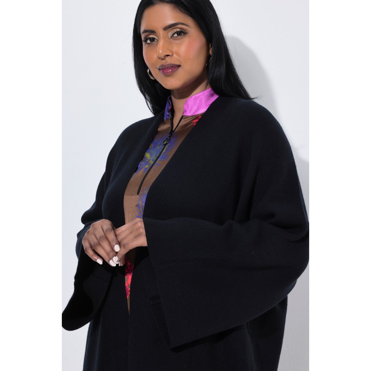 Cardigan, coupe oversize sans fermeture noir, ULLA POPKEN