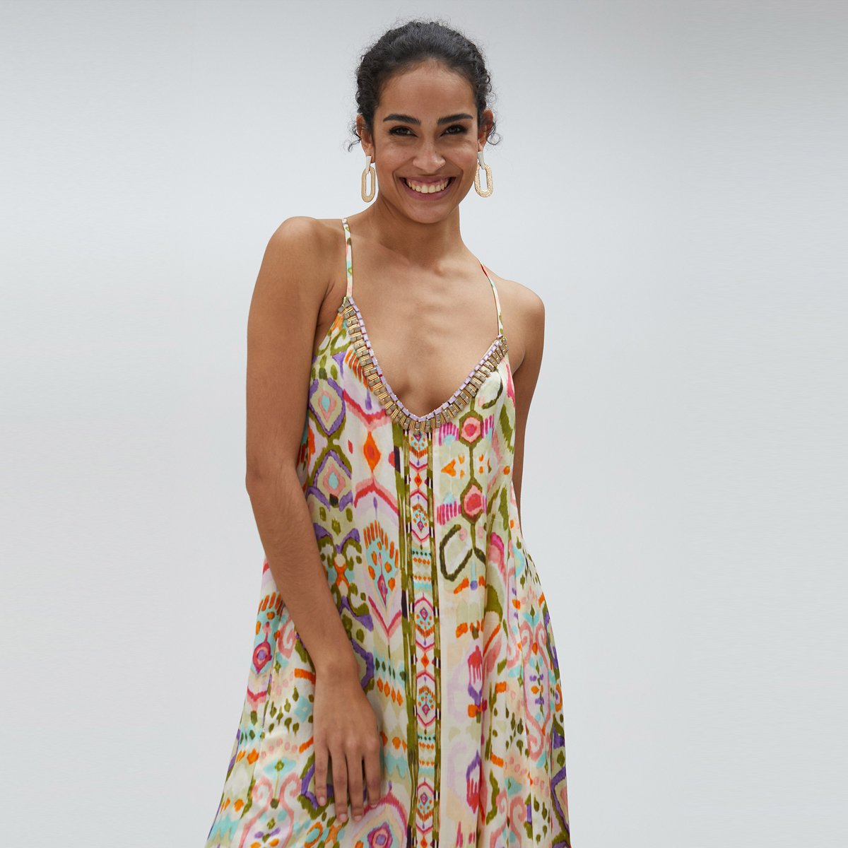 Robe longue à bretelles fines abricot, LOLA CASADEMUNT