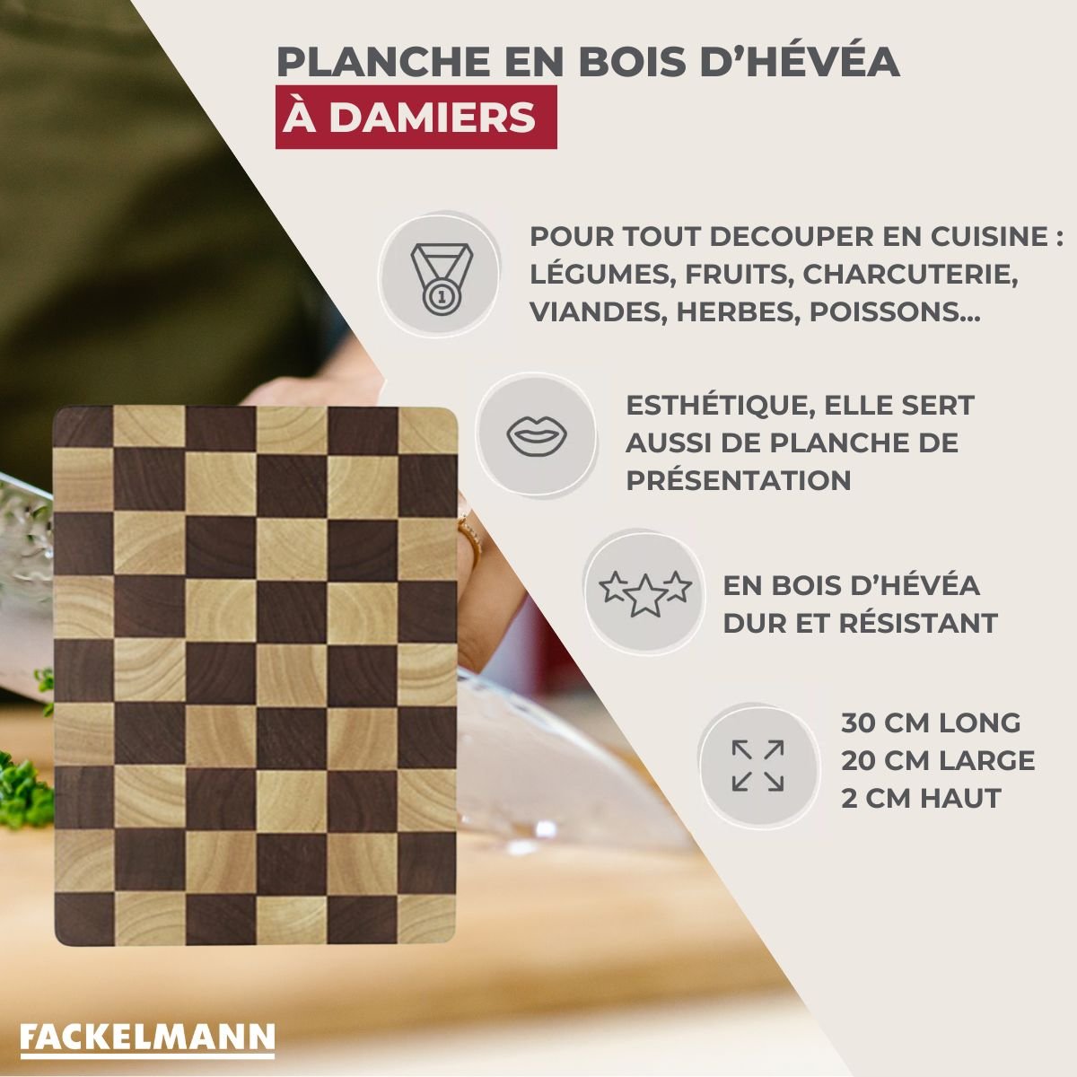 Planche à découper en hévéa BOISSELLERIE brun, FACKELMANN