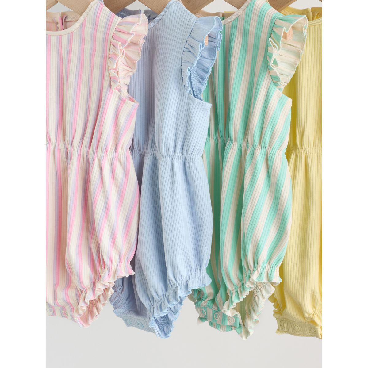Barboteuse bébé à volants, lot de 4 rayure multicolore pastel, NEXT