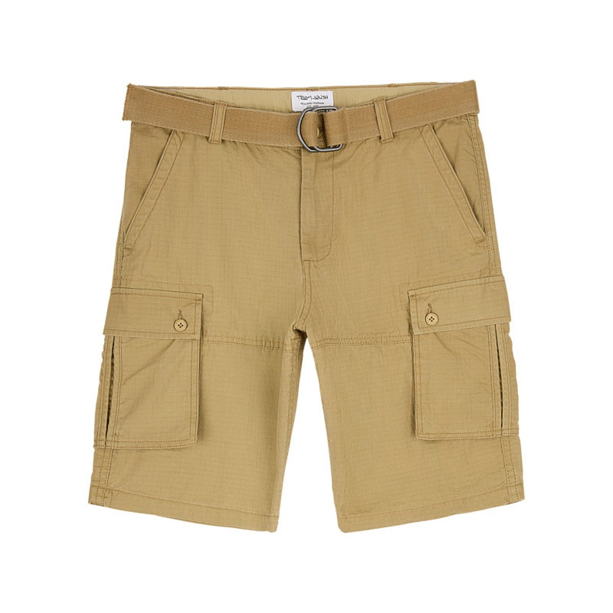 Short cargo en coton beige uni à coupe regular fit avec une ceinture à la taille beige, TEDDY SMITH
