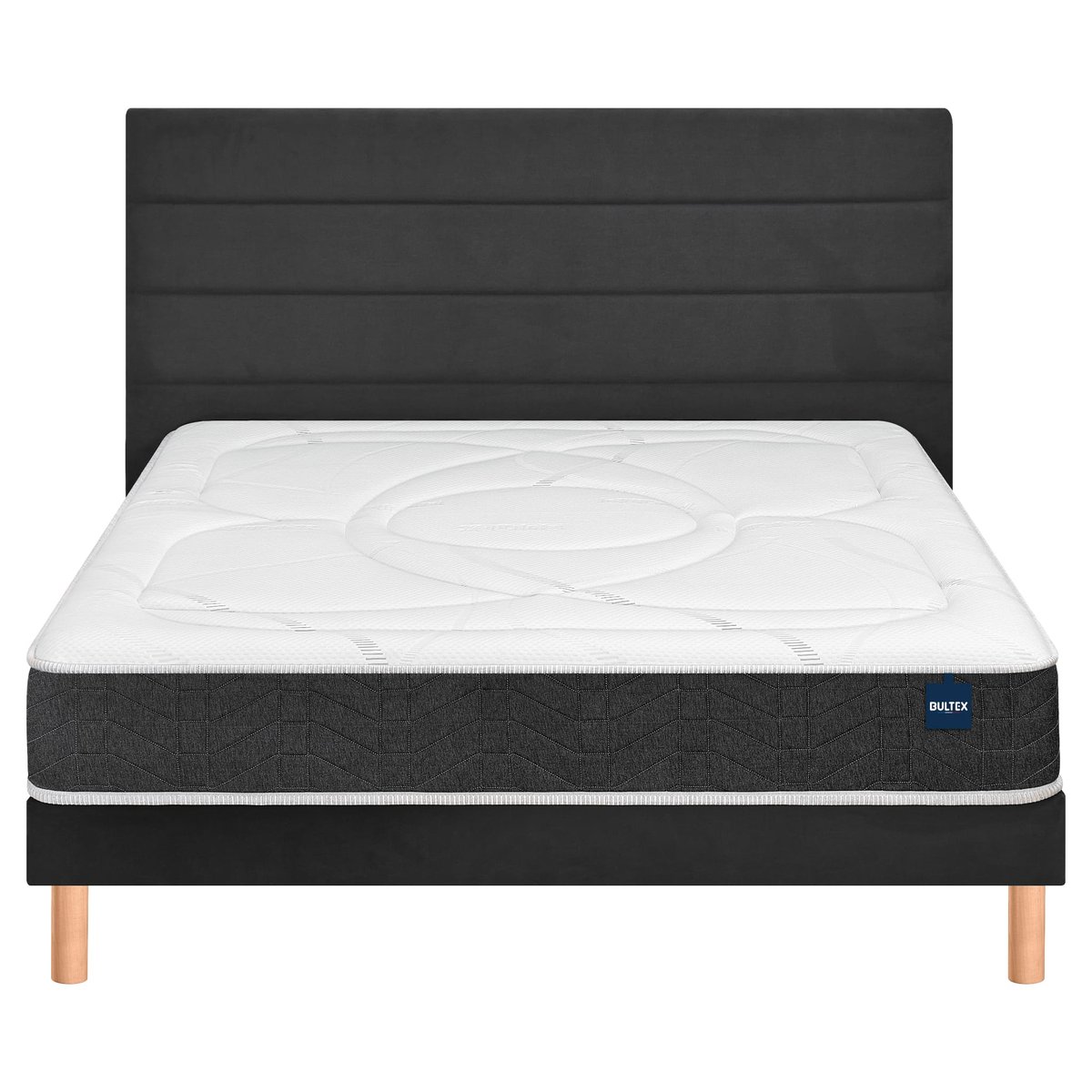 Ensemble matelas nano, mémoire de forme, coton et laine RECOVERY, sommier MEDIANO gris fumé et pieds blanc, BULTEX