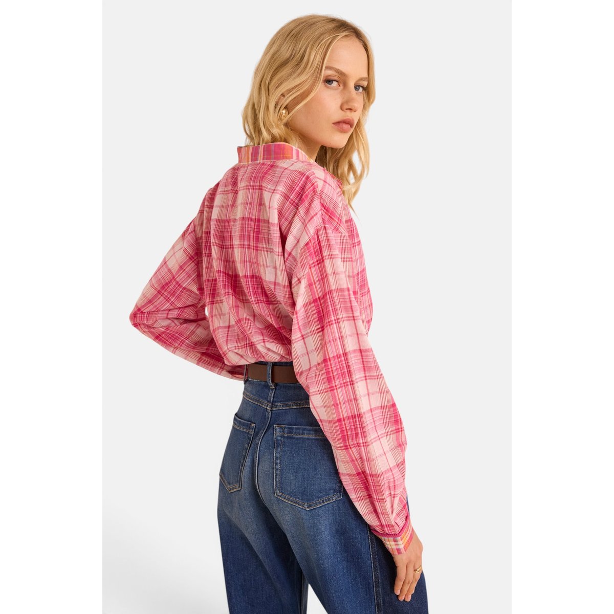 Blouse à carreaux manches longues en coton MELODIE fuchsia, Maison 123