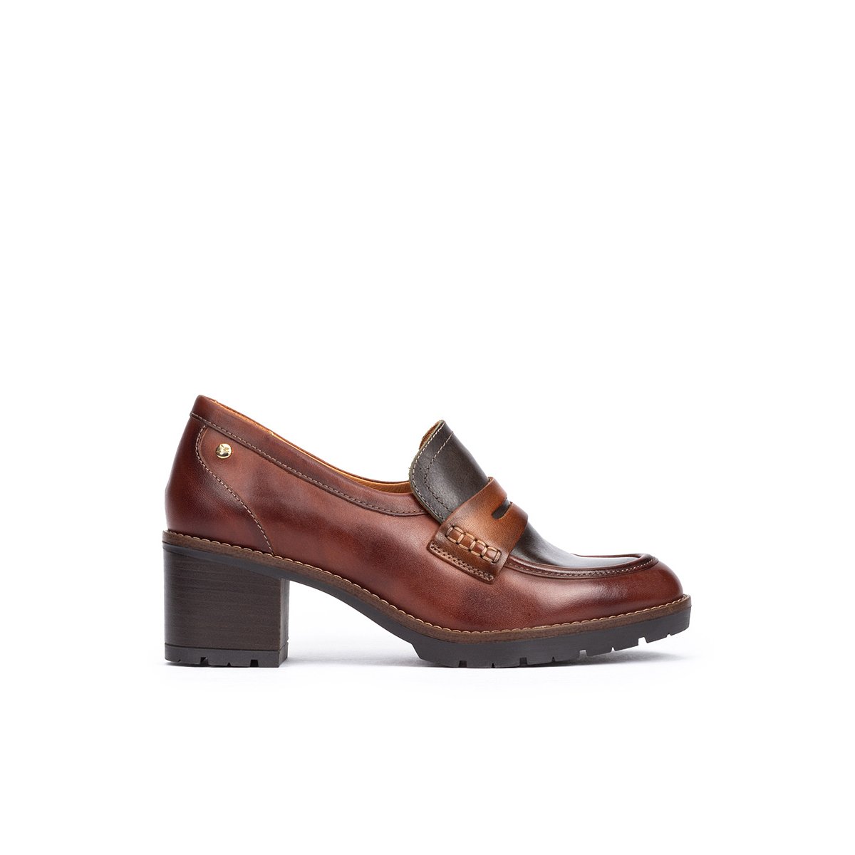 Mocassins à talons en cuir Llanes cognac, PIKOLINOS