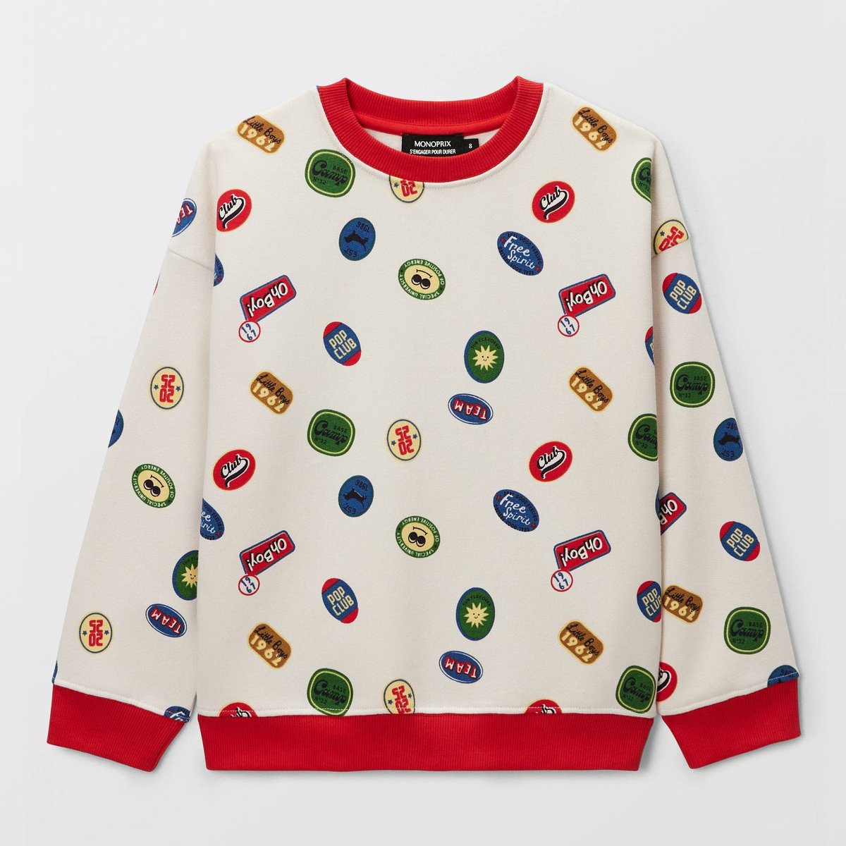 Sweat imprimé en coton BIO GOTS naturel, MONOPRIX