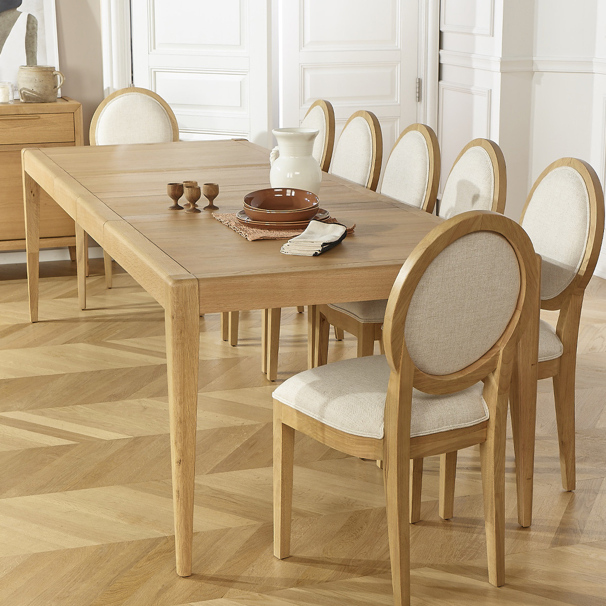 Lot de 2 Chaises en hévéa et tissu effet lin TENNESSEE lin, ROBIN DES BOIS