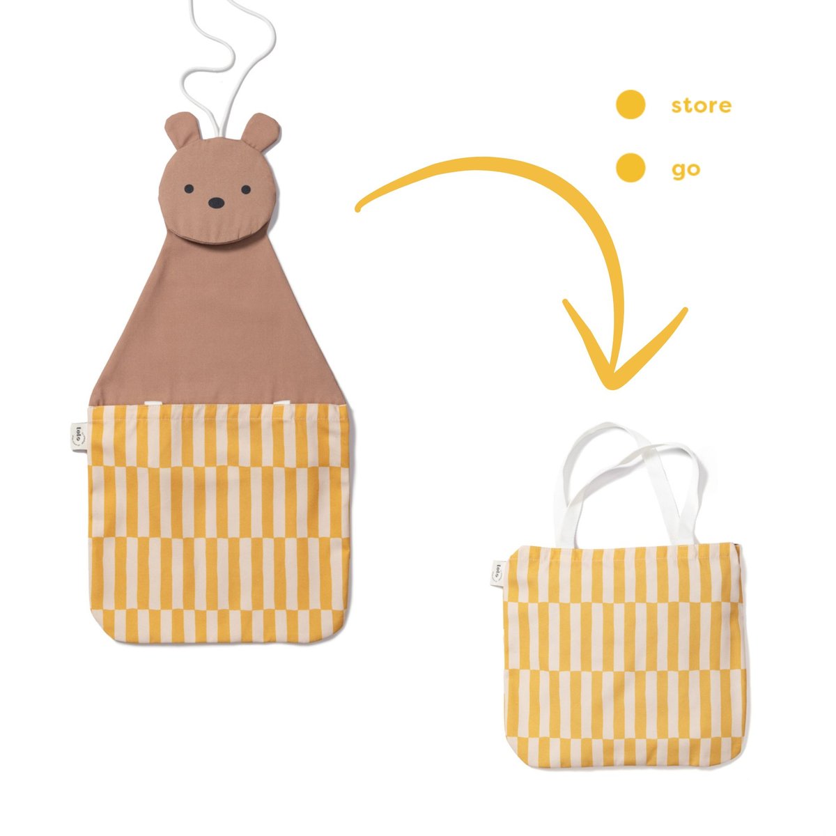 play&go - rangement mural & sac - bear ecru/jaune, PLAY ET GO