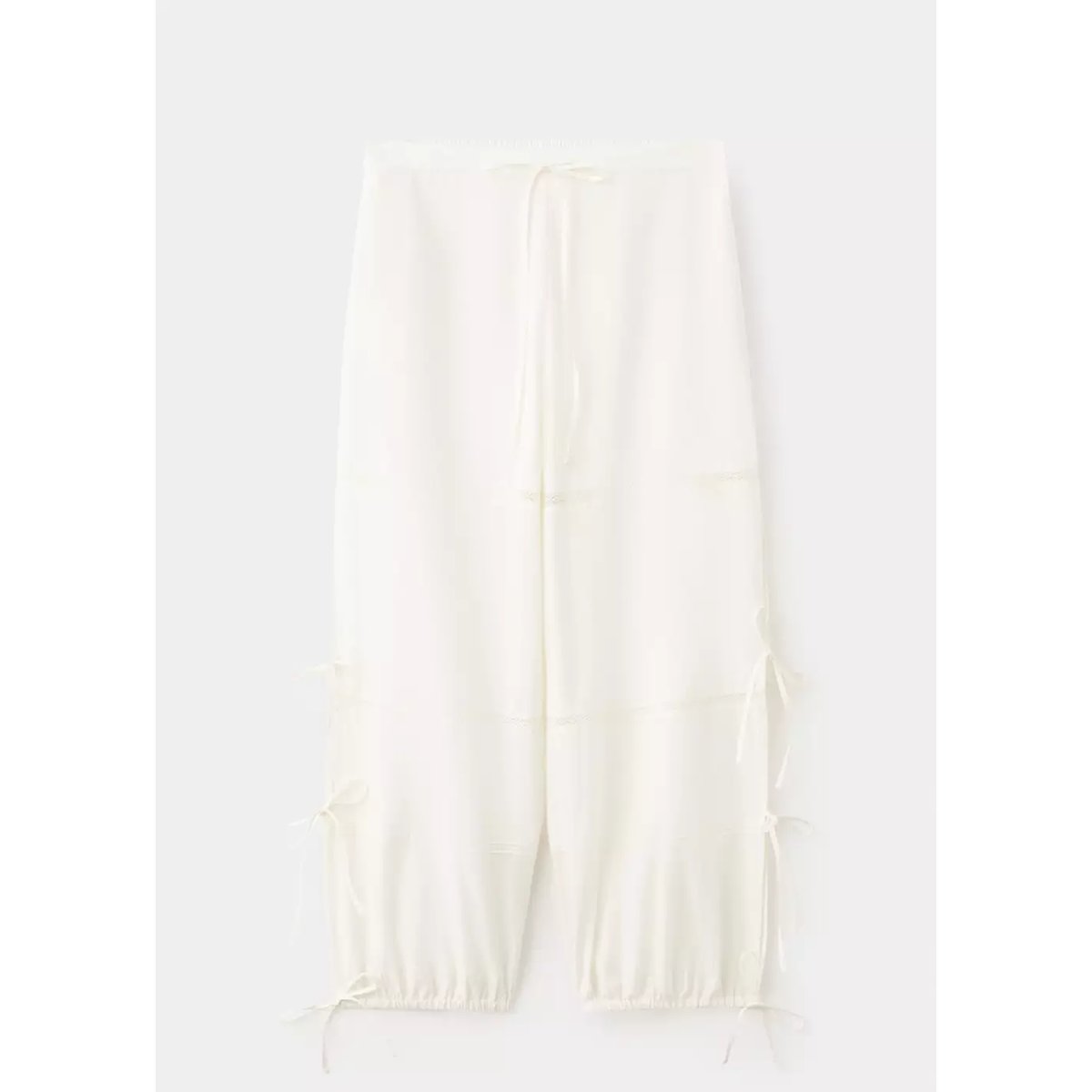 Pantalon bouffant en coton avec liens ivoire, MANGO