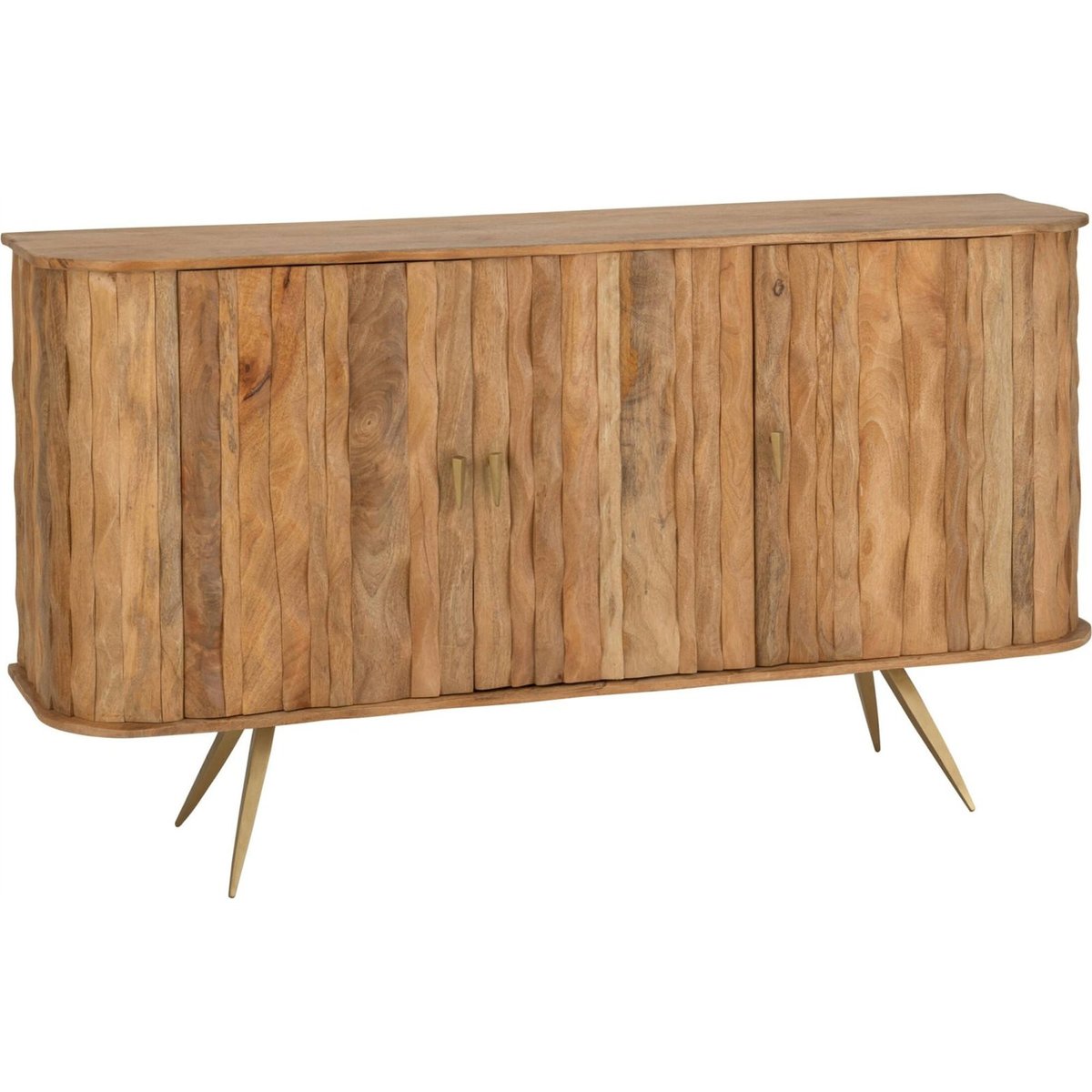 Buffet en bois aux lignes ondulées naturel et doré, RECOLLECTION