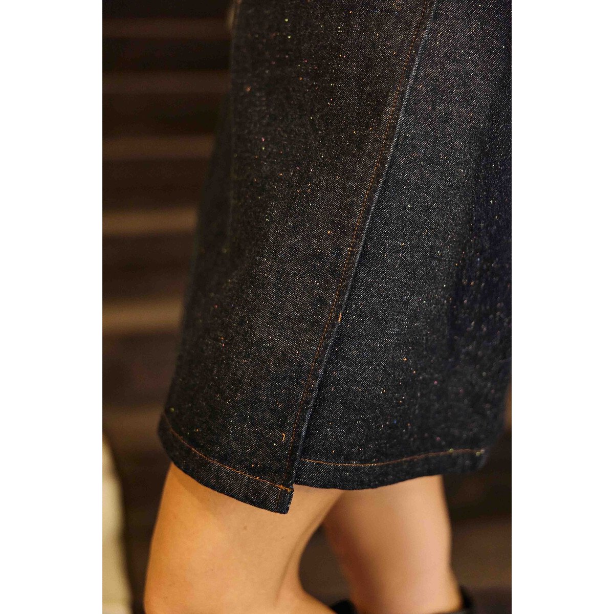 Jupe courte portefeuille en denim effet chiné, JOSS denim brut, LA PETITE ETOILE