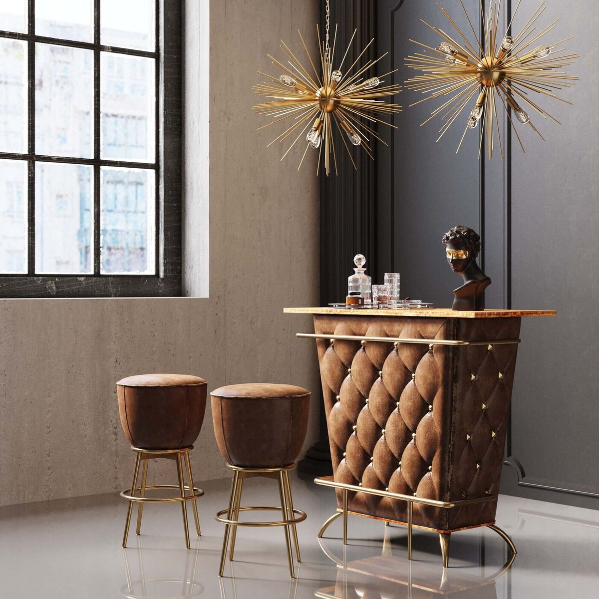 Bar matelassé à rivets, LADY ROCK marron, KARE DESIGN