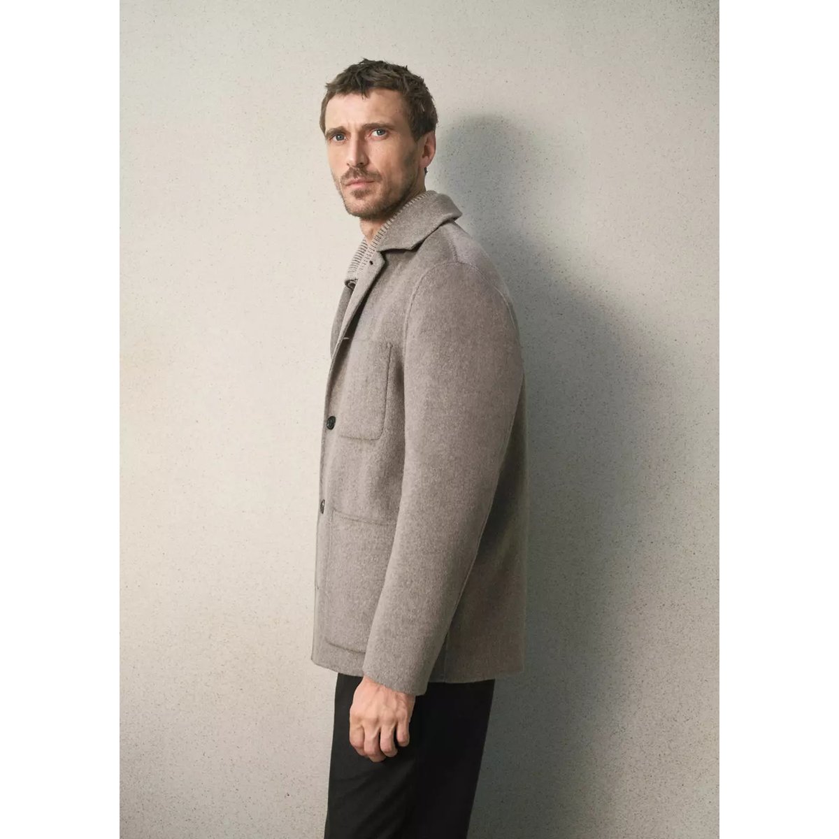 Manteau en mélange laine et cachemire à poches marron moyen, MANGO MAN