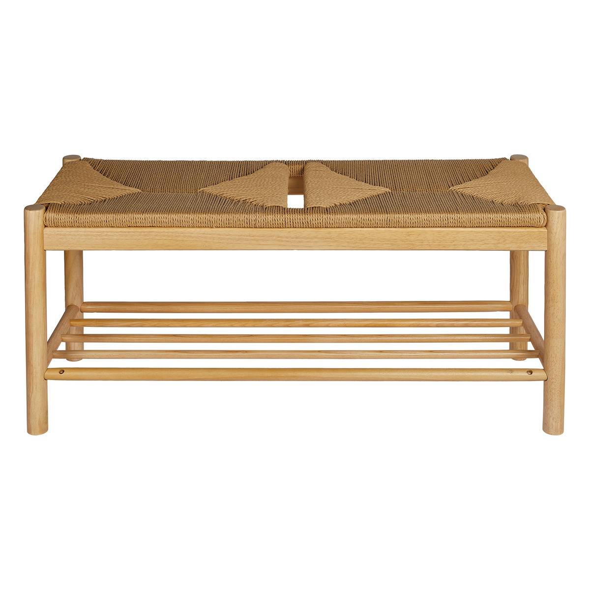 Banc en bois d'hévéa assise en corde tressée MAESI beige, ATMOSPHERA