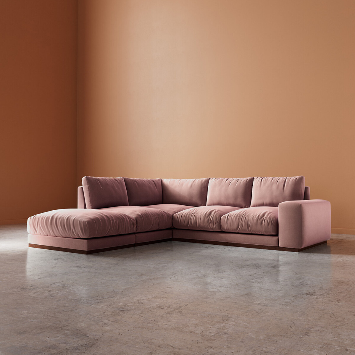 Denver Easy Velvet Corner Chaise Sofa blush pink, SWOON