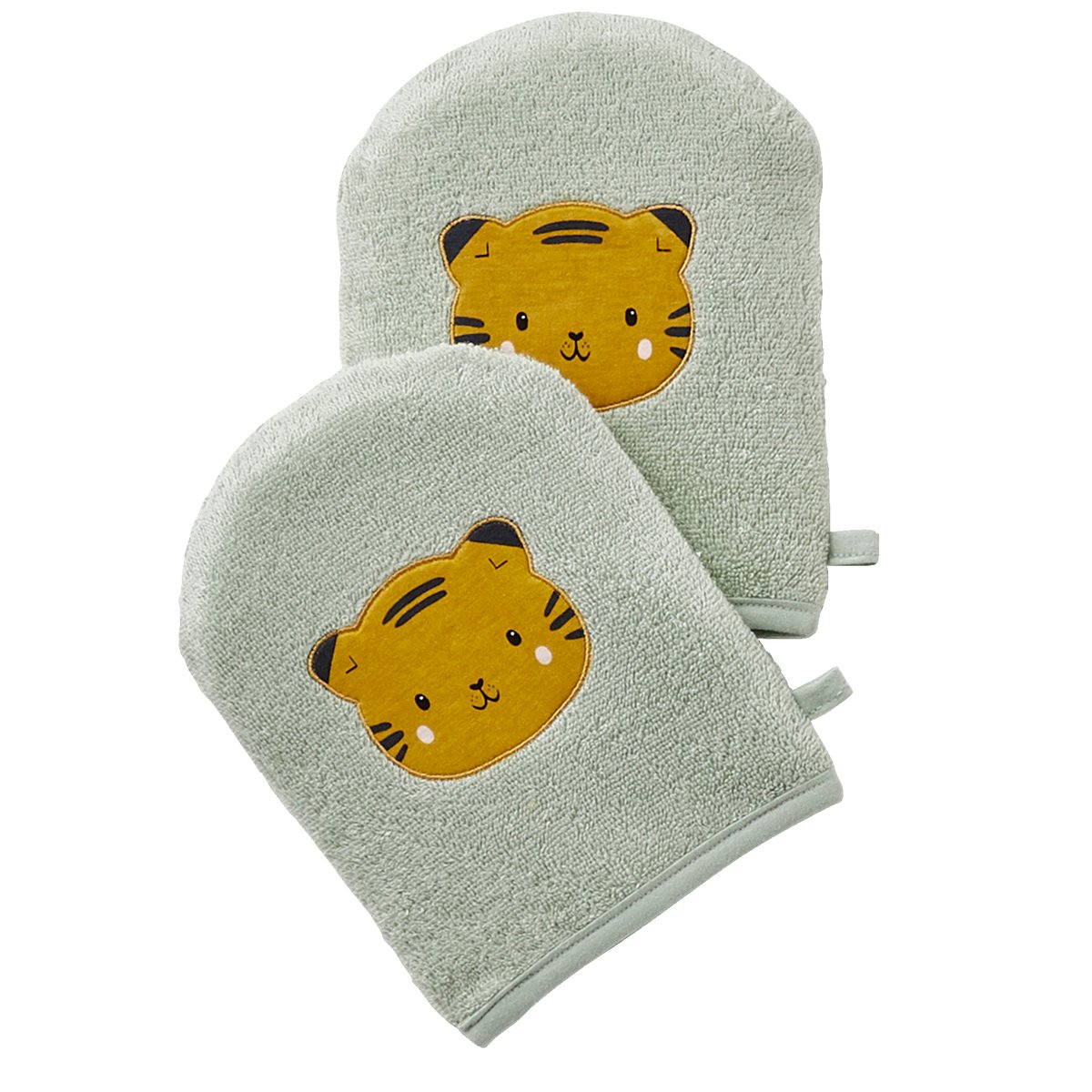 Lot de 2 gants de toilette Panda vert, VERTBAUDET