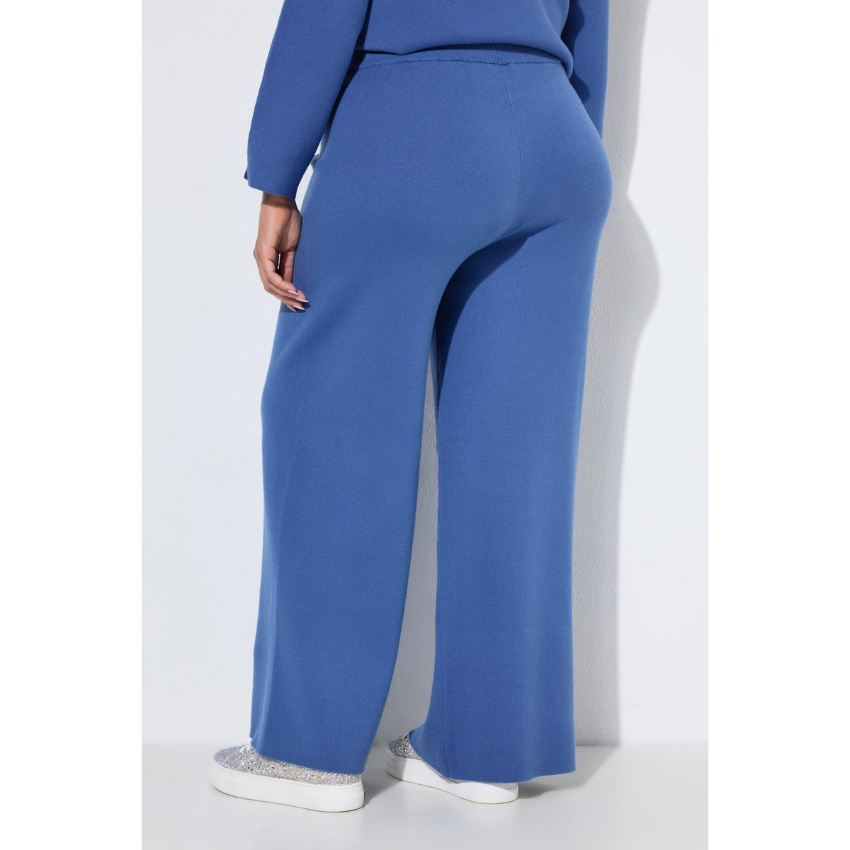 Pantalon en maille, jambe large et droite bleu azur, ULLA POPKEN
