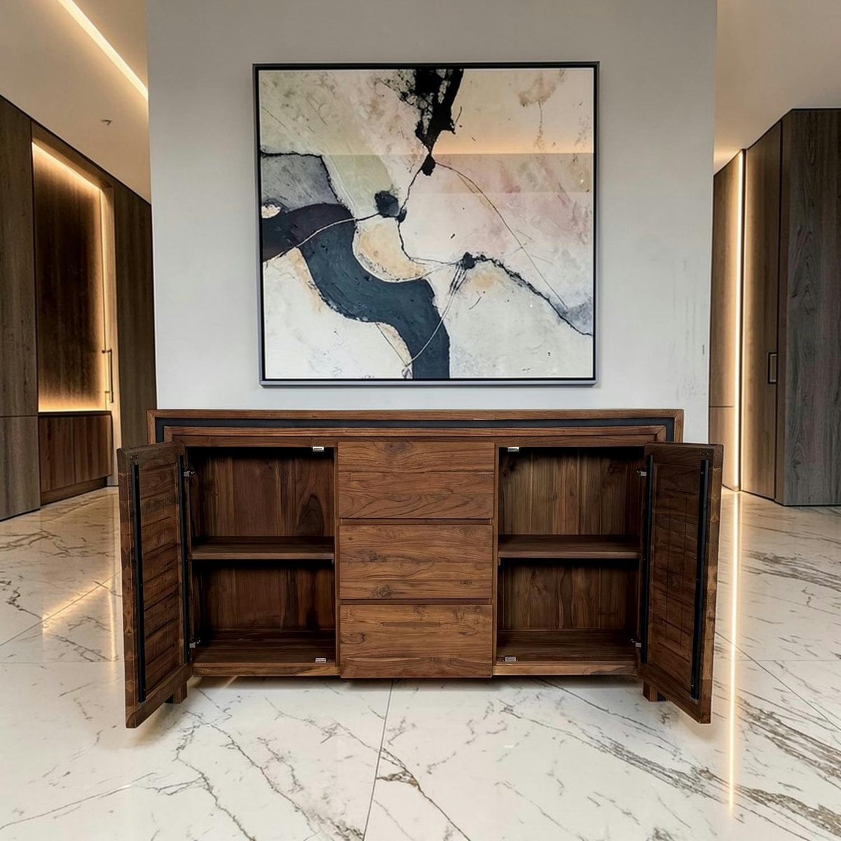 Buffet en bois recyclé de teck 2 portes 3 tiroirs VADOD bois naturel, PIER IMPORT