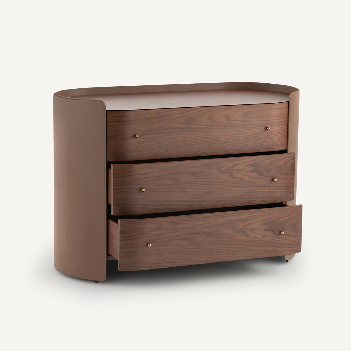 Commode 3 tiroirs plaqué noyer et cuir, Firmo noyer, AM.PM