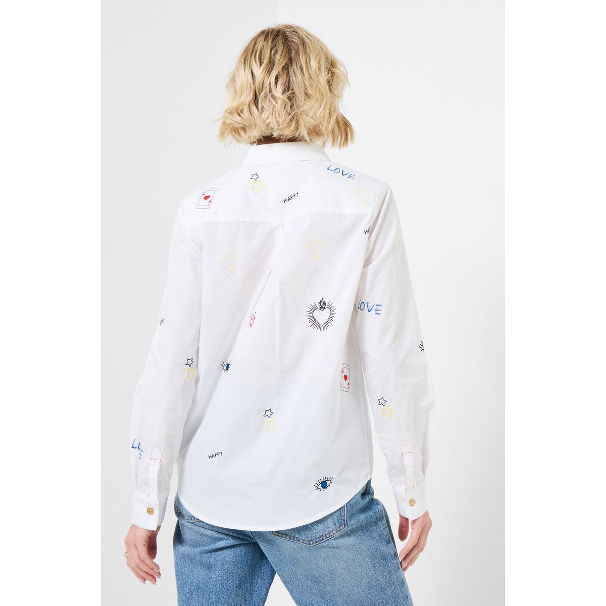 Chemise branchée avec col et broderies blanc, JOE BROWNS