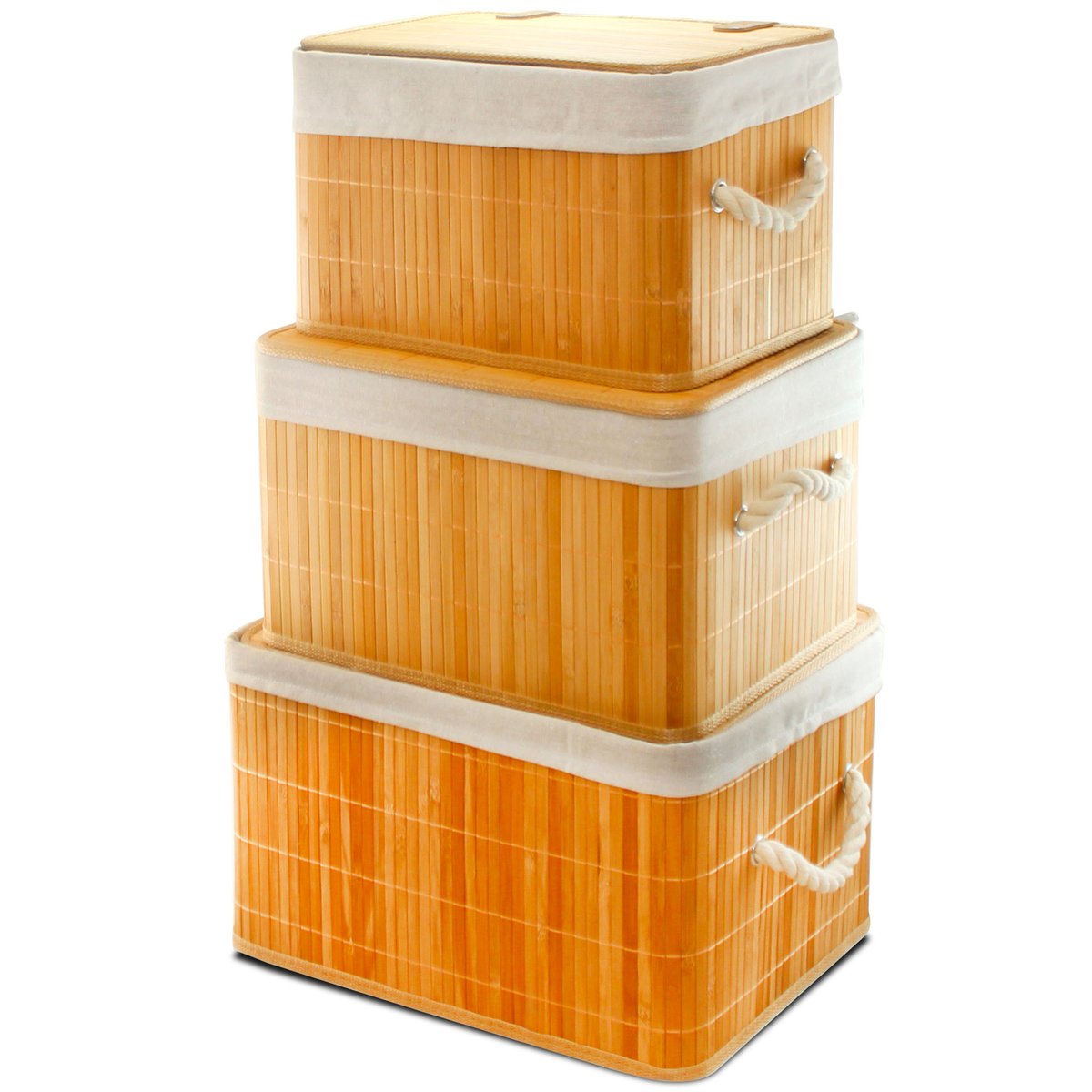 Set de 3 malles bambou 40x30x23cm bois, WADIGA