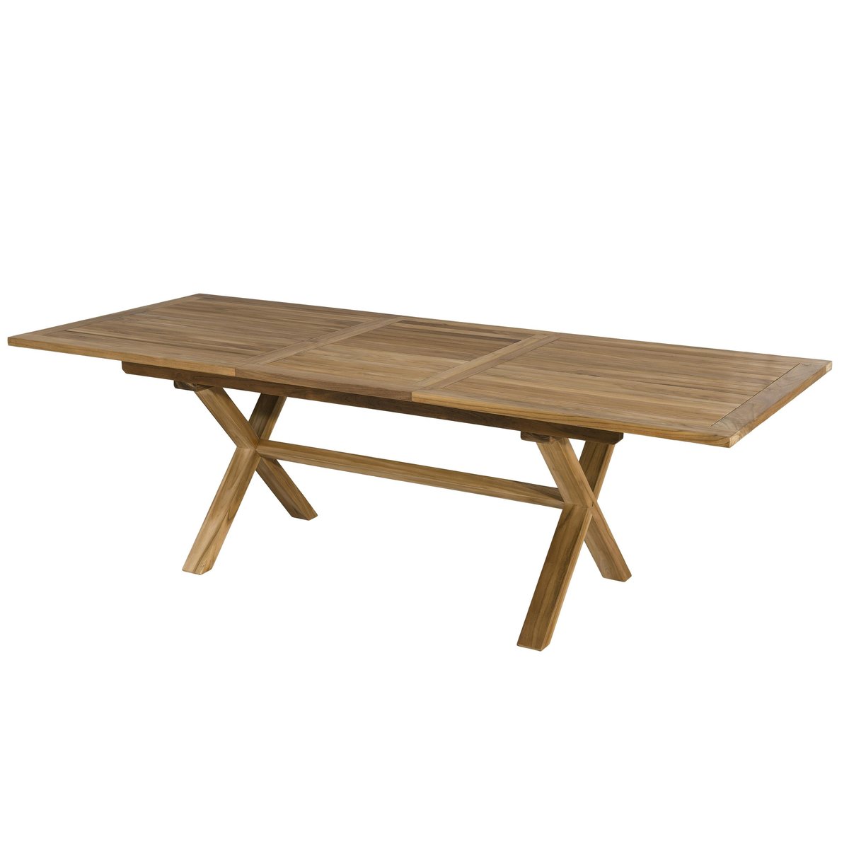 Salon de jardin teck brut table pieds en croix 180/240 + 6 chaises bord droit SUMMER bois naturel, PIER IMPORT