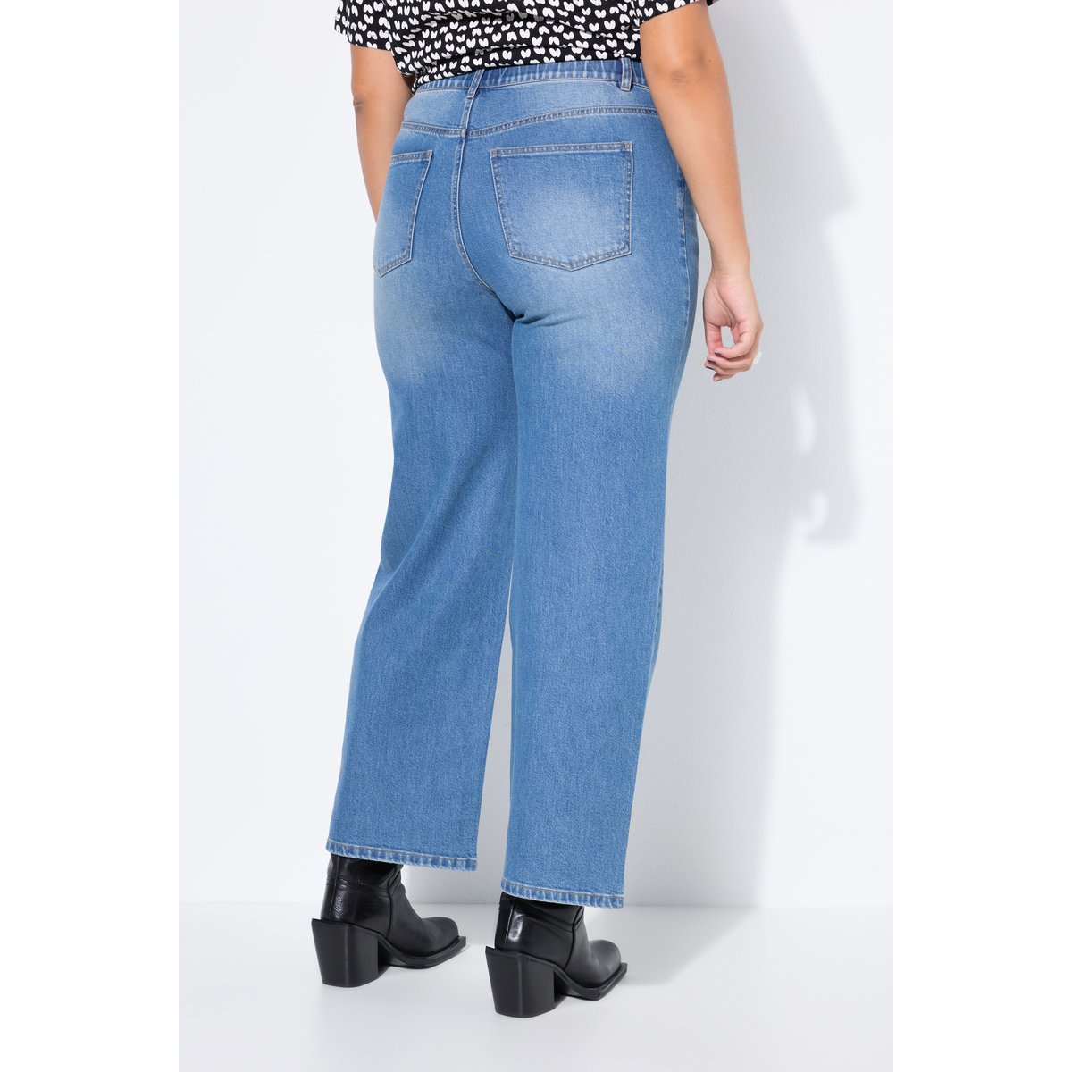 Jean jambe large et taille haute, 5 poches bleu jean, STUDIO UNTOLD