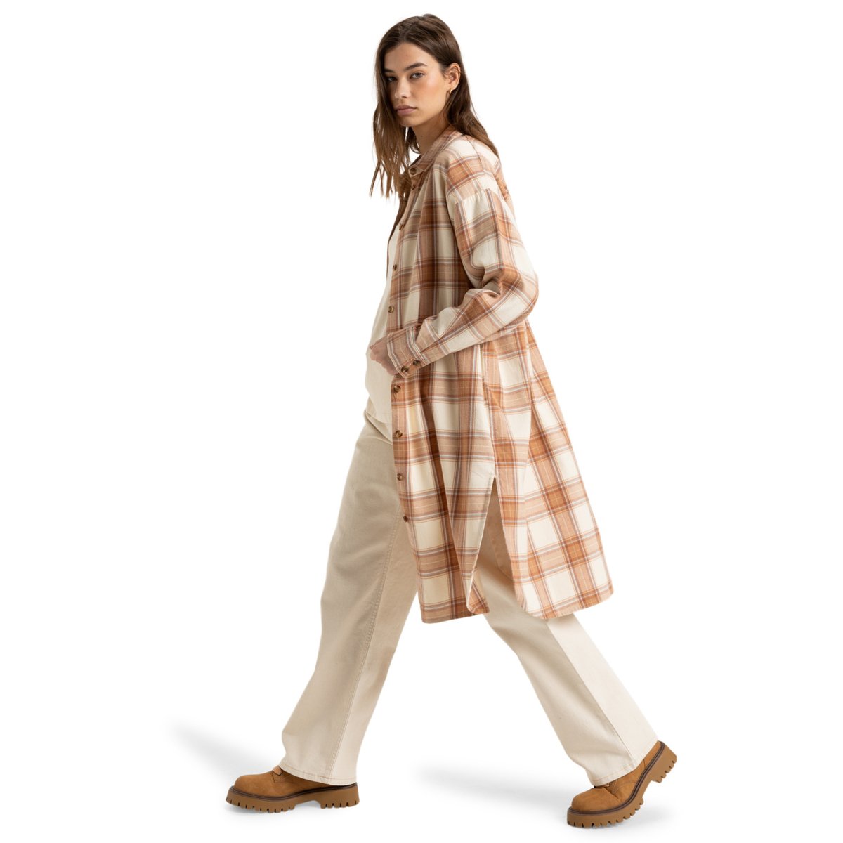 Robe chemise AQUA WAVES. beige parchement paradise plaid, ROXY