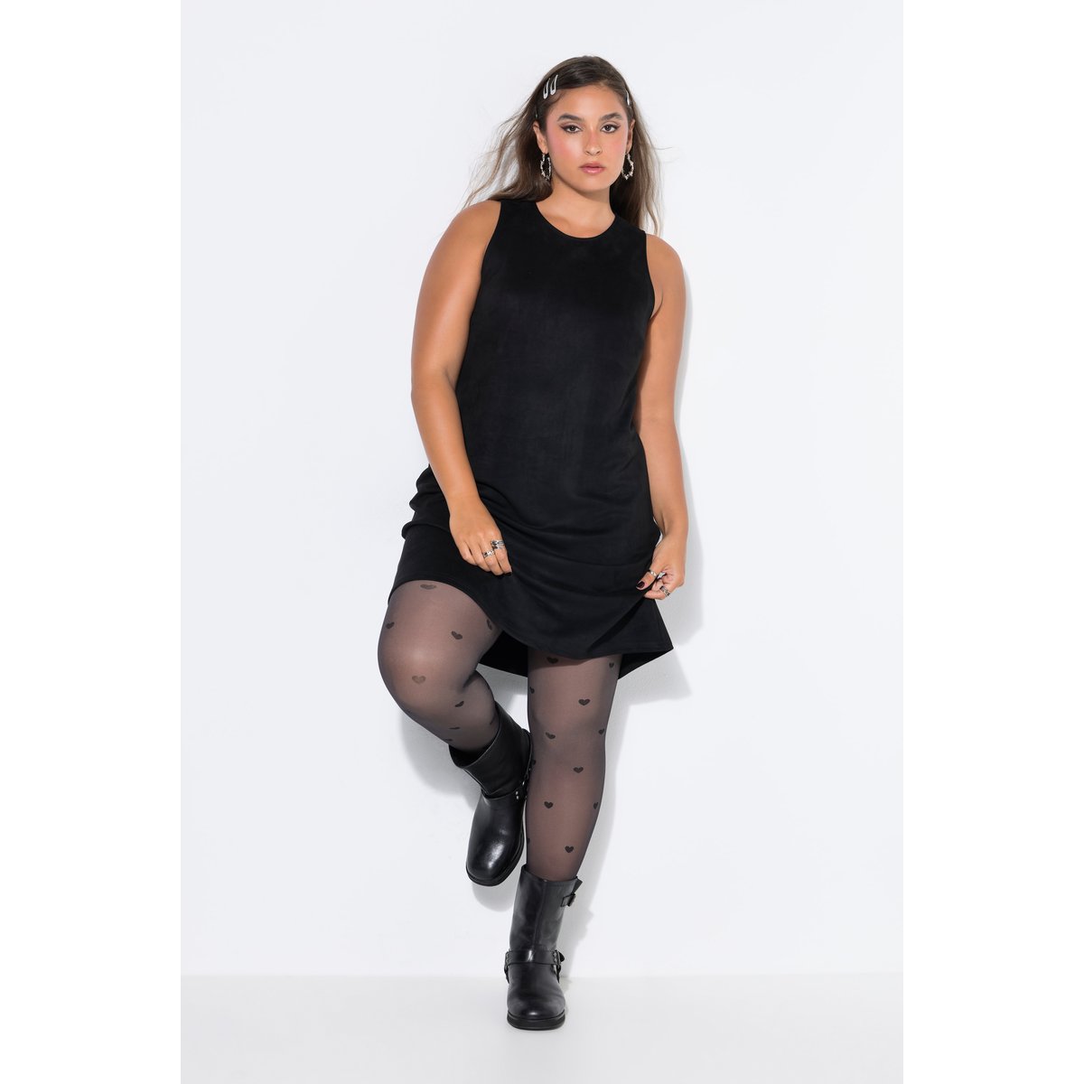 Robe en daim, coupe ample, col rond noir, STUDIO UNTOLD