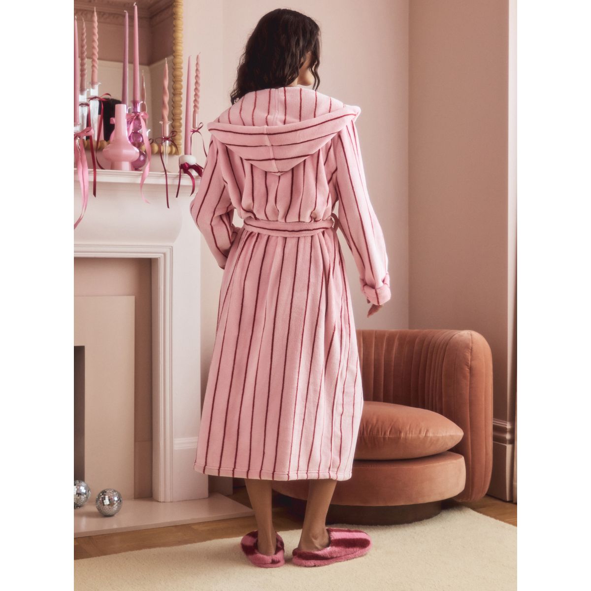 Robe de chambre douillette rose à rayures, NEXT