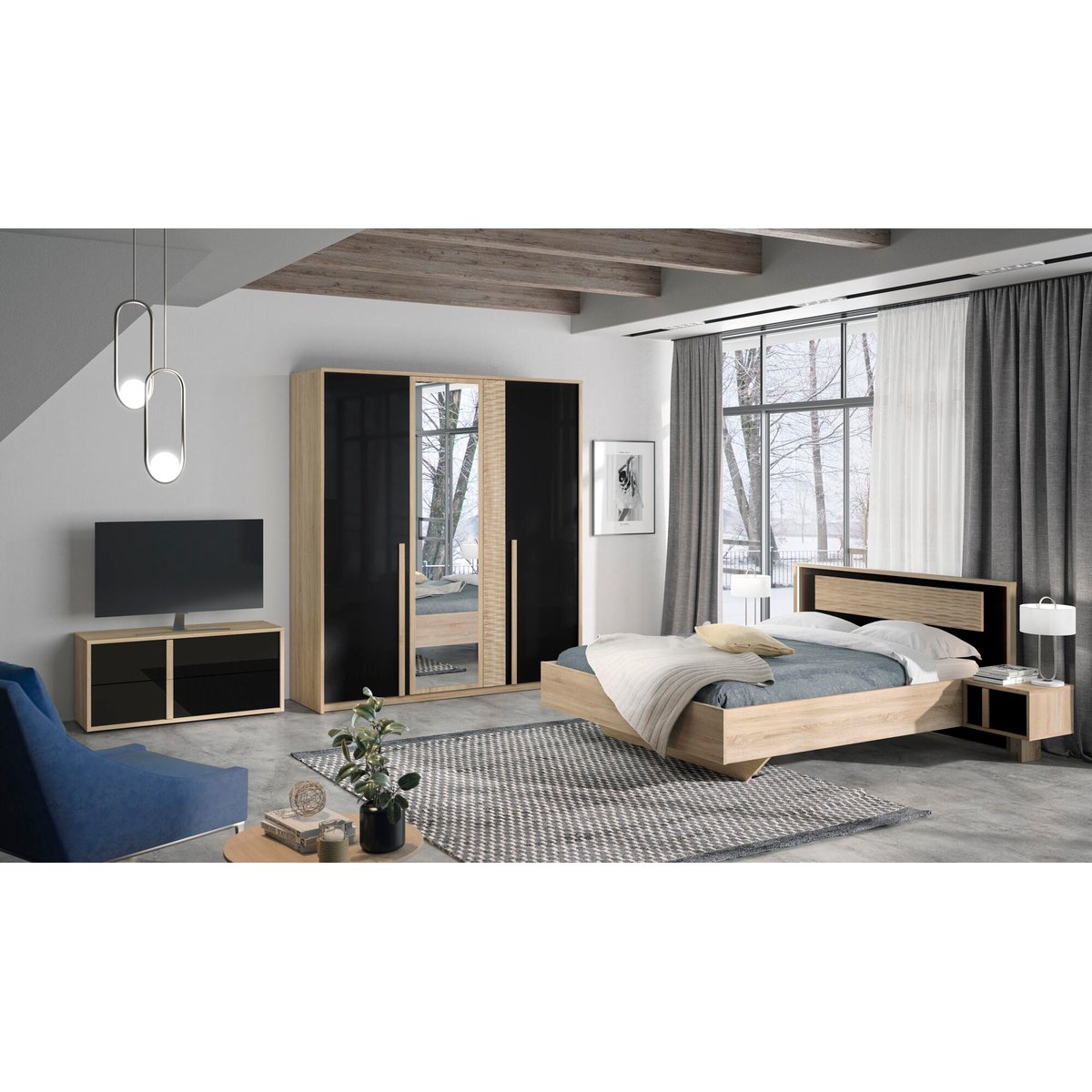 Rangement bas 2 tiroirs et beige, GAMI