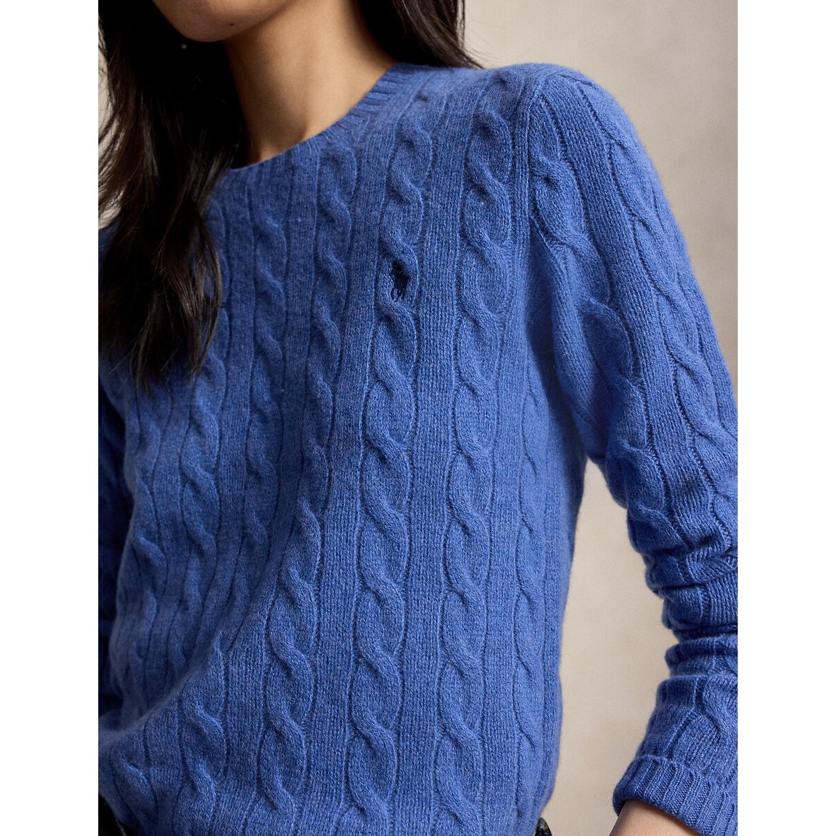 Wool and Cashmere Cable Knit Crew Neck Jumper blue marl, POLO RALPH LAUREN