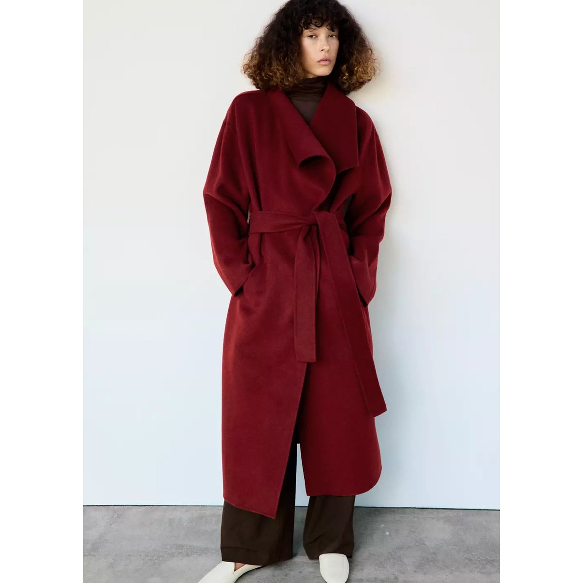 Manteau laine ceinture rouge, MANGO