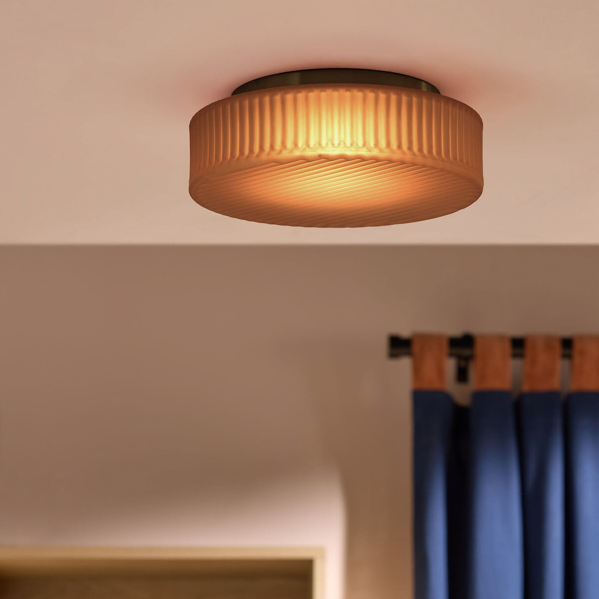 MADE.COM Alma Ribbed Glass Flush Ceiling Light amber, MADE
