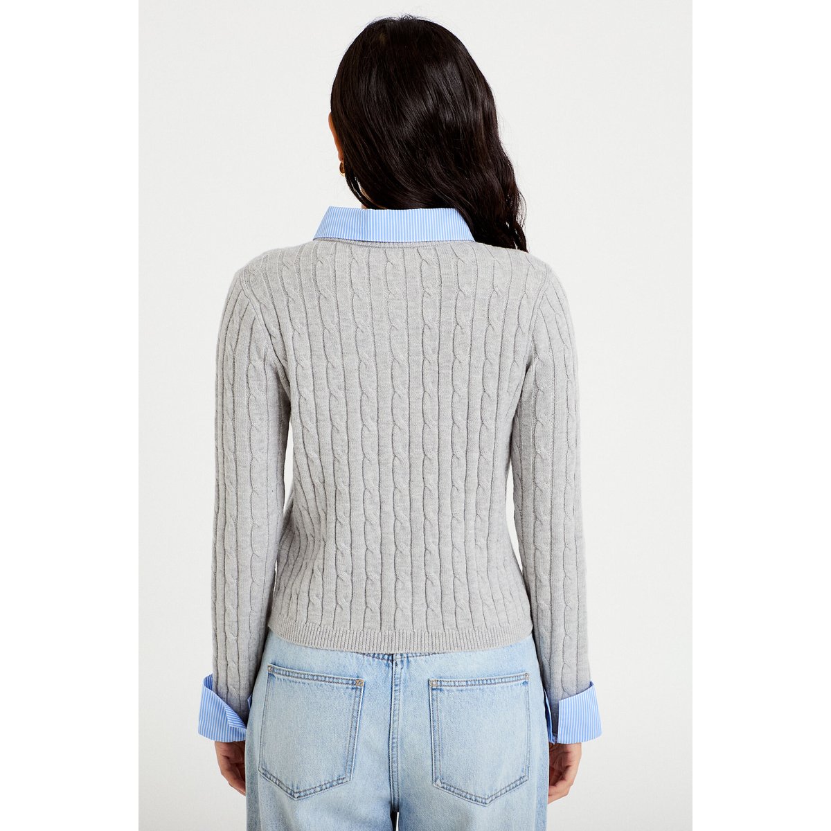 Gilet col chemise manches longues gris clair, CACHE CACHE
