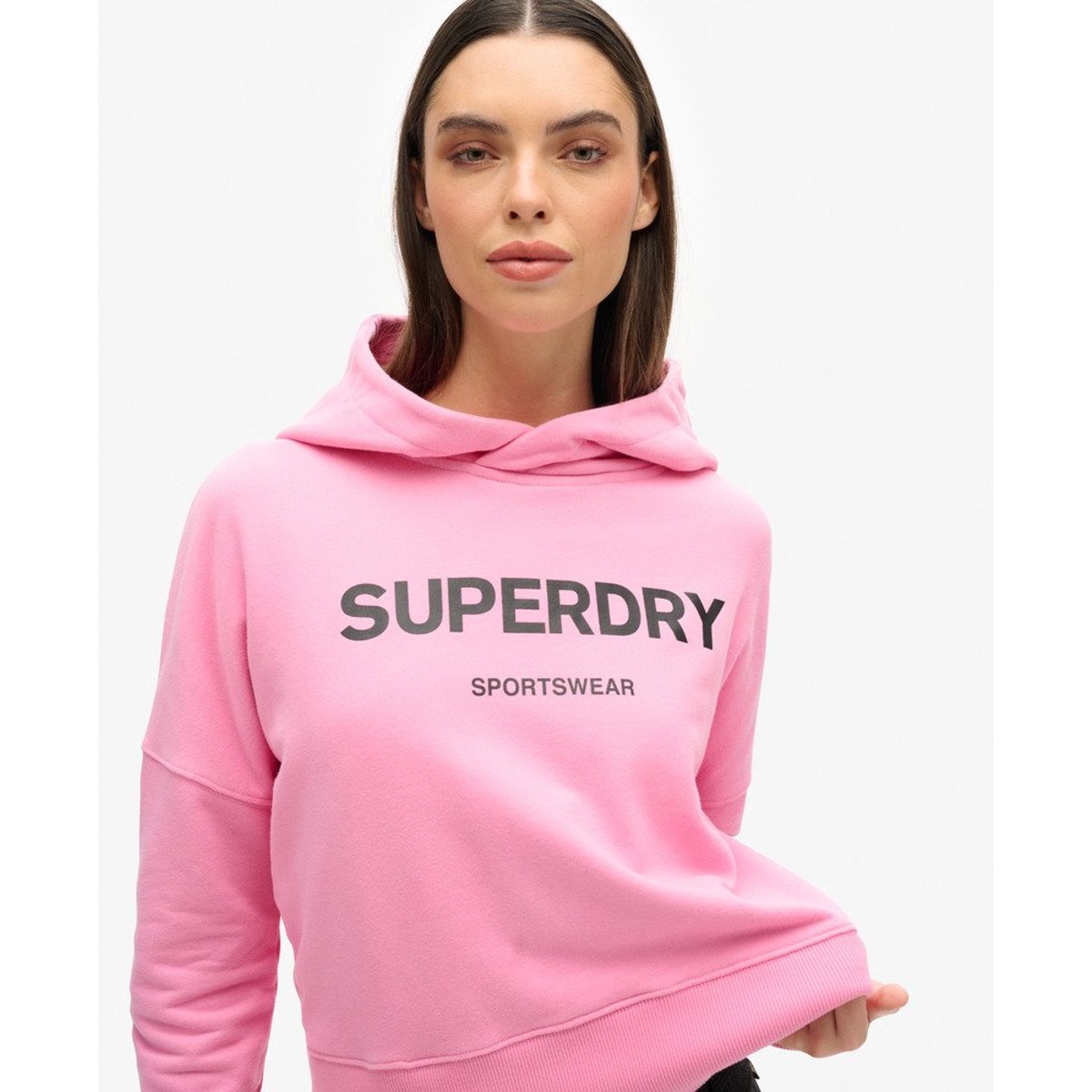 Sweat court droit à capuche Core Sport rose marne, SUPERDRY