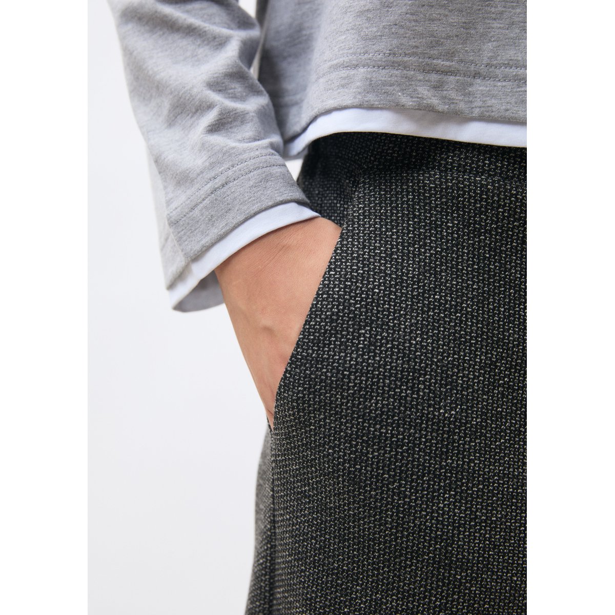 Pantalon large taille haute à motif pied de puces anthracite, HUMILITY