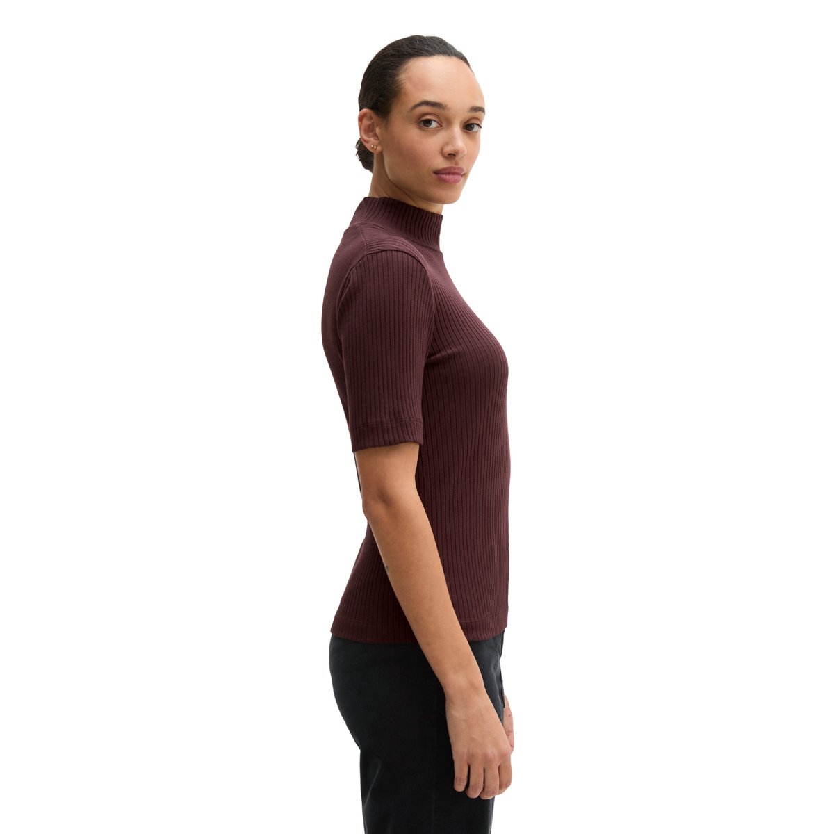 T-shirt en jersey côtelé slim en jersey stretch coton modal bio rouge, MARC O'POLO
