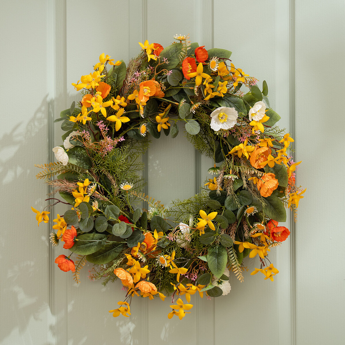 60cm Rustic Forsythia & Poppy Wreath yellow, SO'HOME