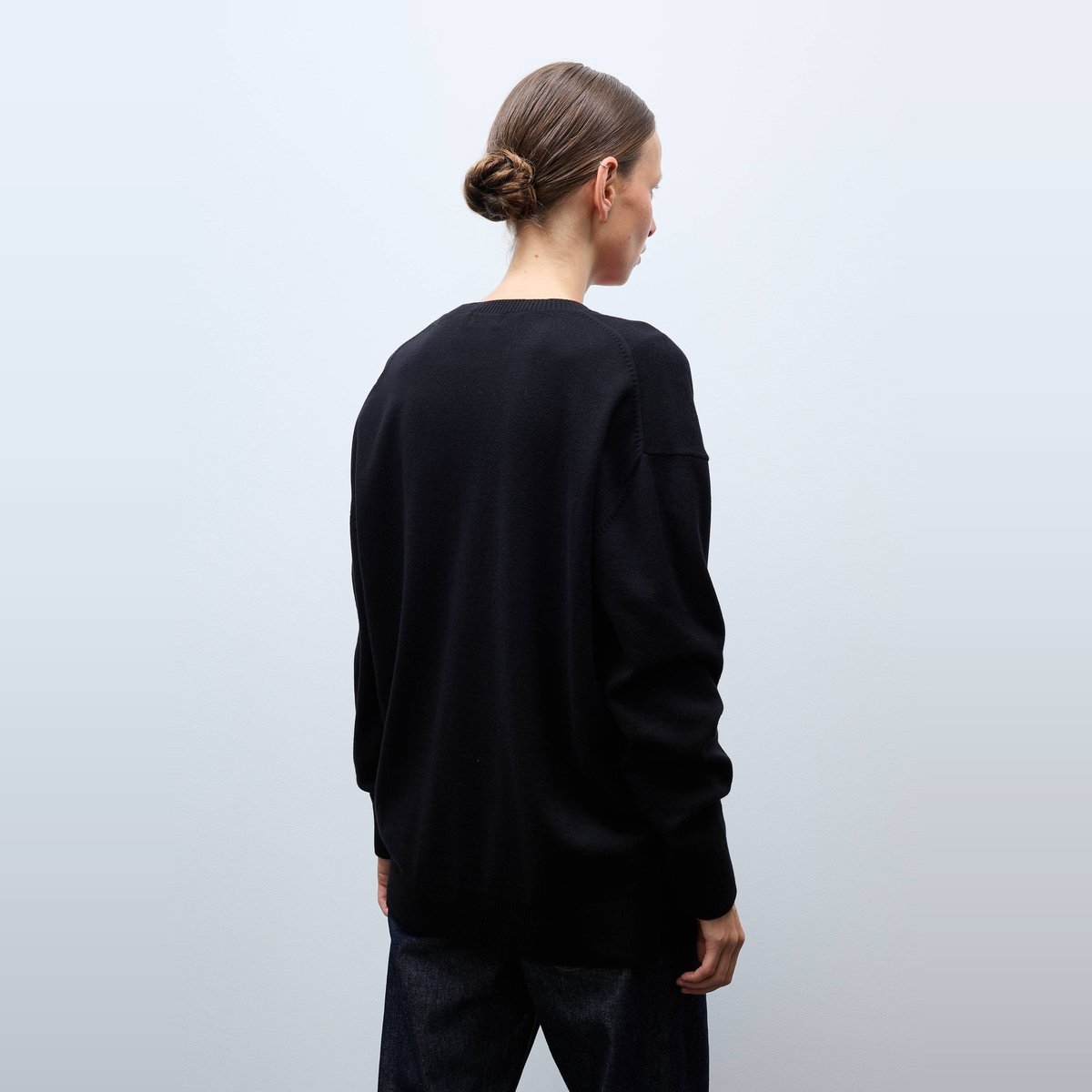Pull long col V contenant de l'alpaga noir, MONOPRIX