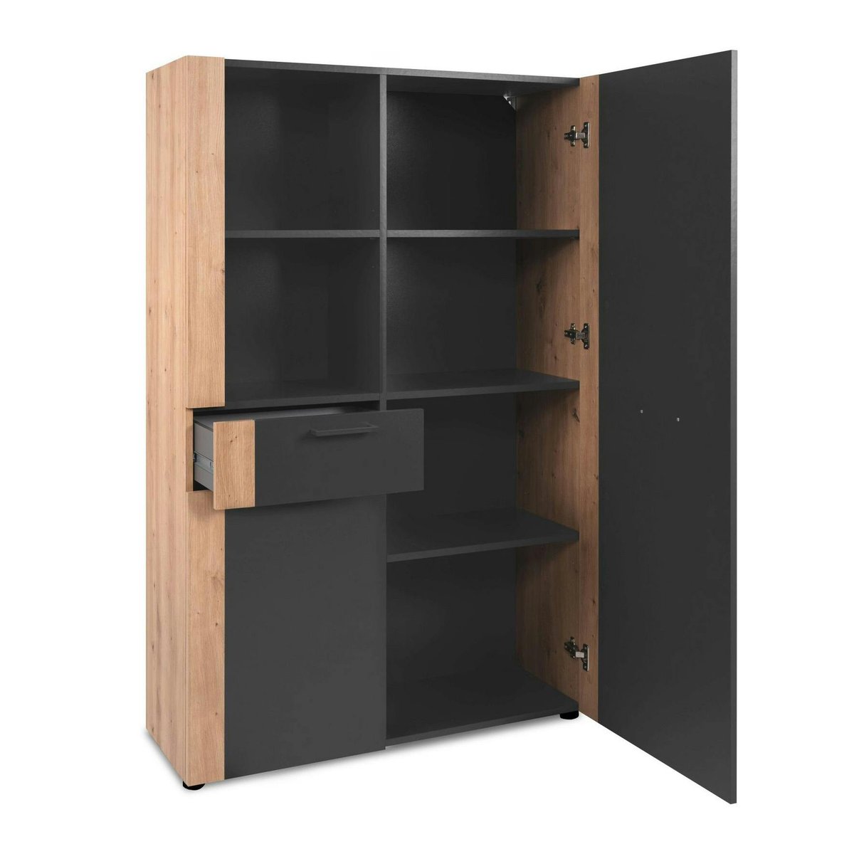 Buffet haut gris foncé 2 portes 1 tiroir ALVA bois naturel, PIER IMPORT
