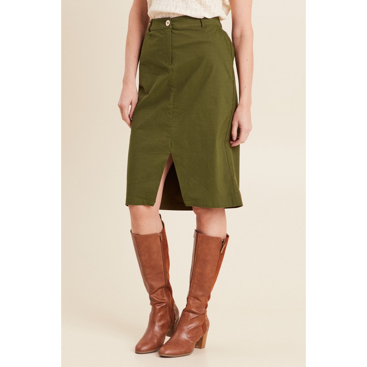 Jupe crayon vert olive, BREAL