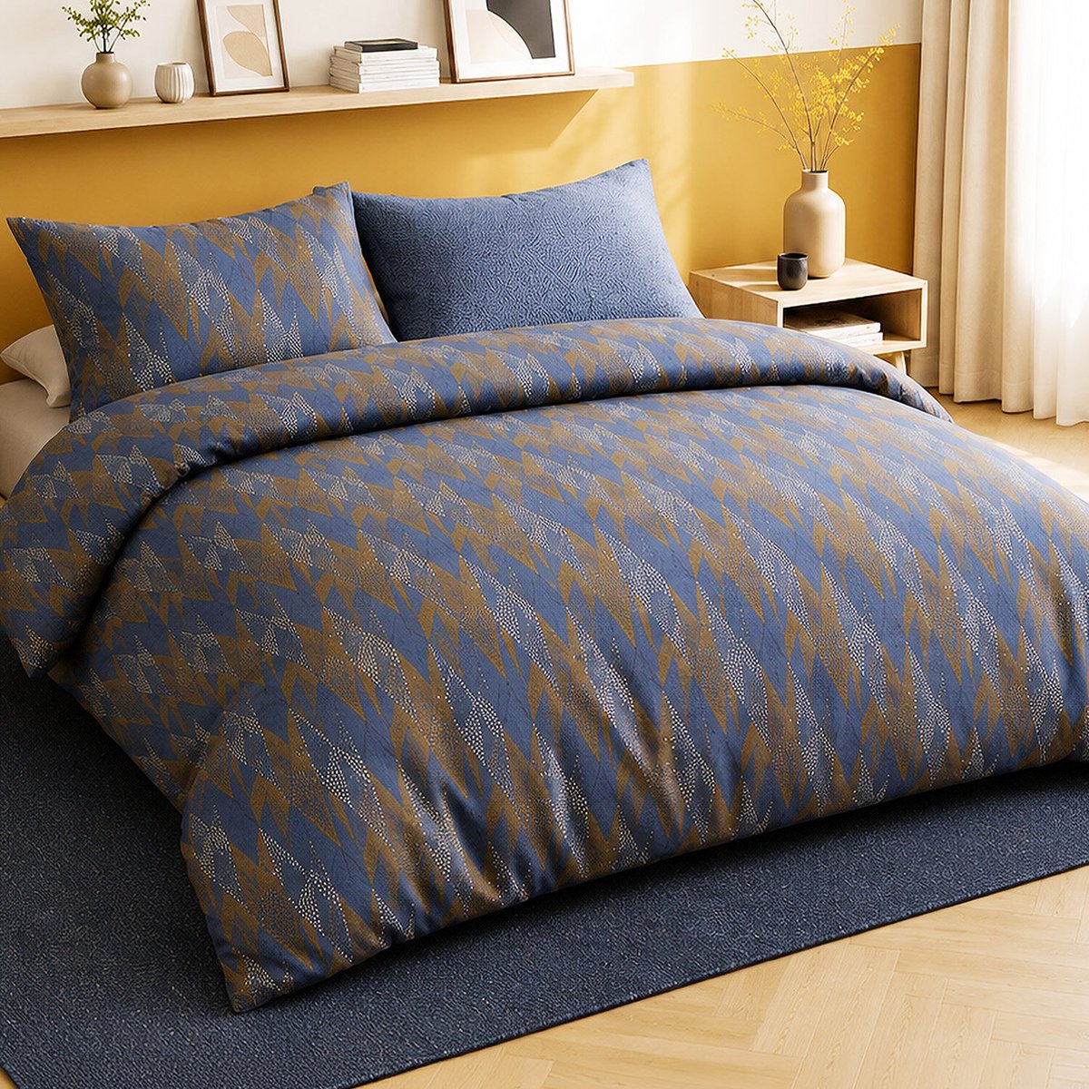Parure de lit en percale de coton motif losanges à pois, BLUSKY multicolore, ATELIER DU COTON