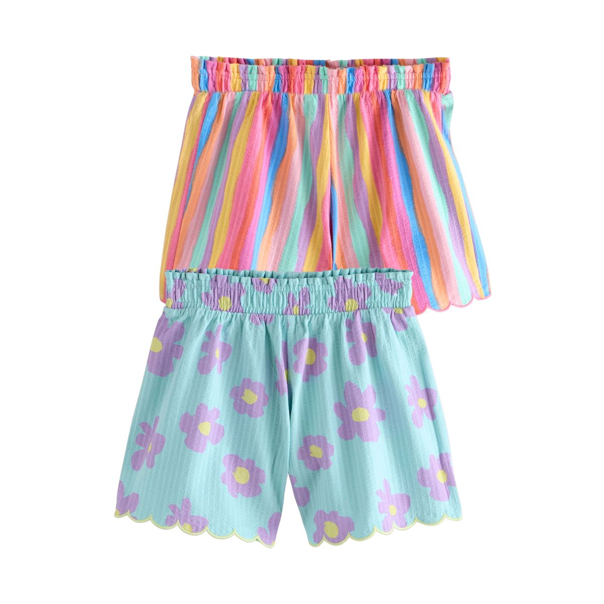 Short texturé à bord festonné, lot de 2 rayures multicolores/fleurs, NEXT